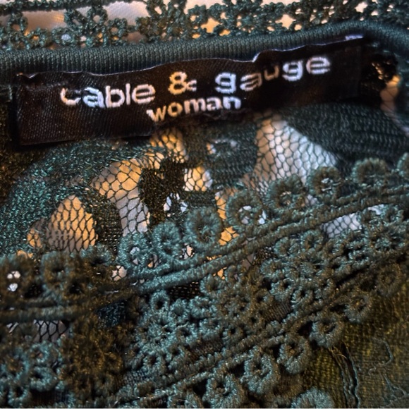 Cable & Gauge Women's Green Lace lined sheer holiday Top Blouse Size XL - Picture 4 of 8